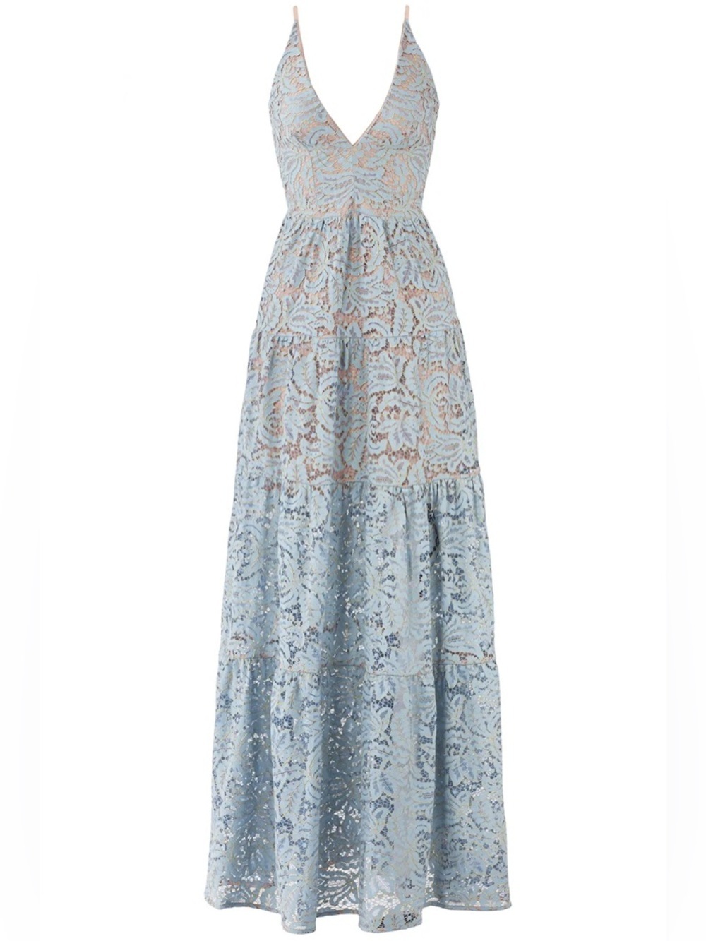Dress The Population Melina Lace Long Maxi Dress Blue Size Women’s Small NEW NWT